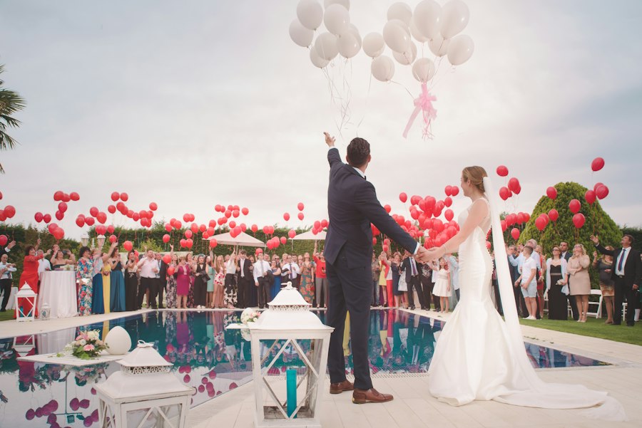 Newlyweds celebrating with their guests